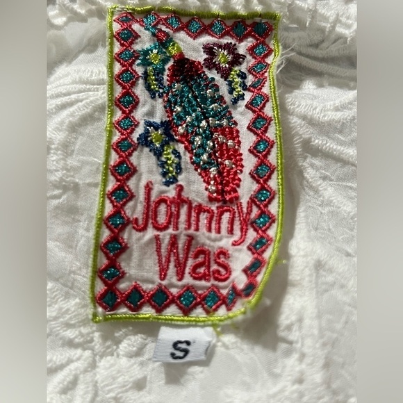 JOHNNY WAS WHITE EMBROIDERED CUT OUT CAFTAN STYLE TOP, SIZE S - Picture 8 of 9